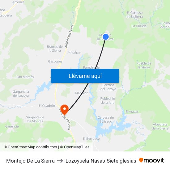 Montejo De La Sierra to Lozoyuela-Navas-Sieteiglesias map