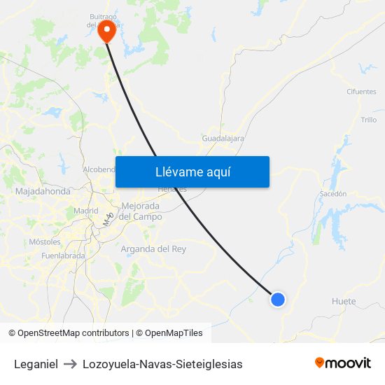 Leganiel to Lozoyuela-Navas-Sieteiglesias map