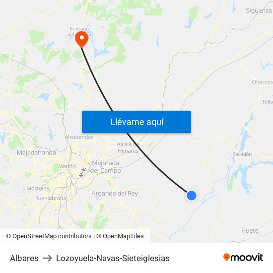Albares to Lozoyuela-Navas-Sieteiglesias map