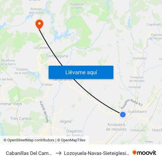 Cabanillas Del Campo to Lozoyuela-Navas-Sieteiglesias map