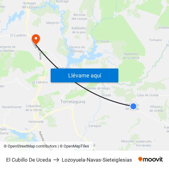 El Cubillo De Uceda to Lozoyuela-Navas-Sieteiglesias map