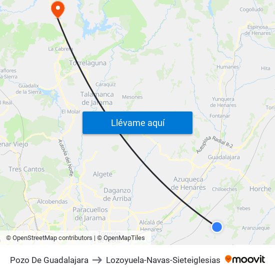 Pozo De Guadalajara to Lozoyuela-Navas-Sieteiglesias map