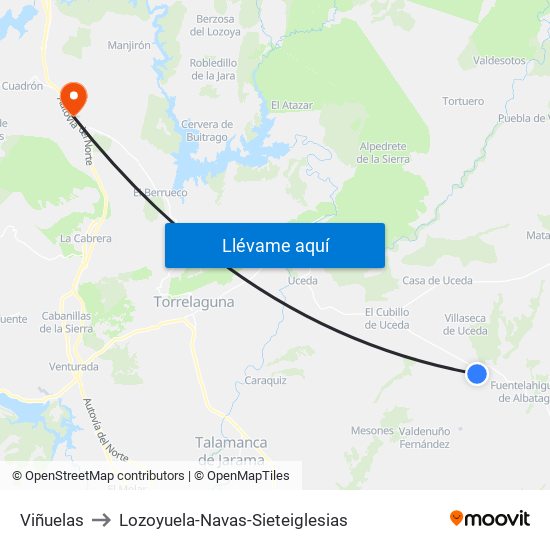 Viñuelas to Lozoyuela-Navas-Sieteiglesias map