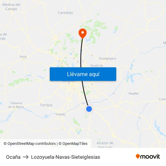 Ocaña to Lozoyuela-Navas-Sieteiglesias map