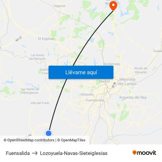 Fuensalida to Lozoyuela-Navas-Sieteiglesias map