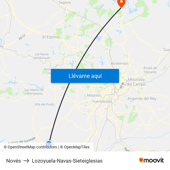 Novés to Lozoyuela-Navas-Sieteiglesias map