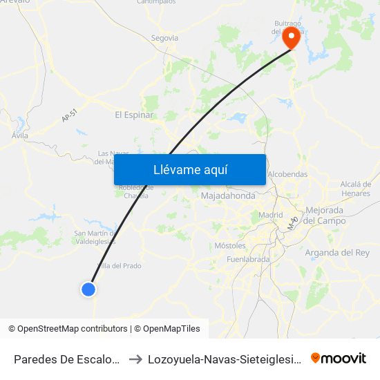 Paredes De Escalona to Lozoyuela-Navas-Sieteiglesias map