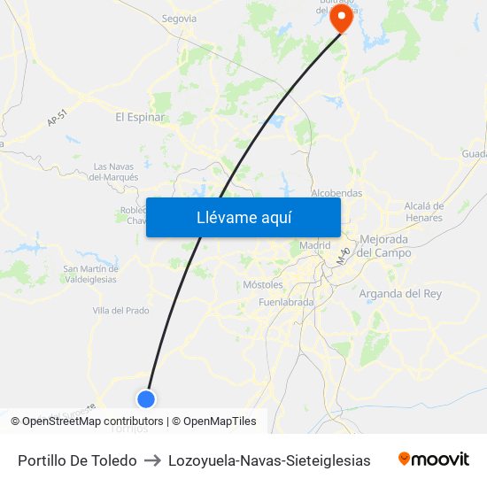 Portillo De Toledo to Lozoyuela-Navas-Sieteiglesias map