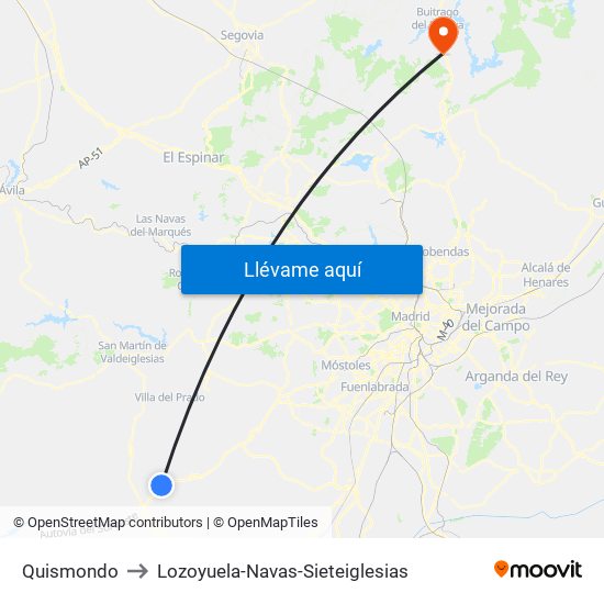 Quismondo to Lozoyuela-Navas-Sieteiglesias map