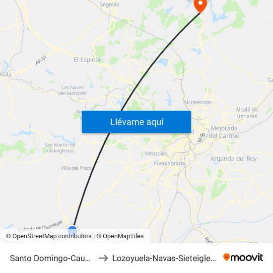 Santo Domingo-Caudilla to Lozoyuela-Navas-Sieteiglesias map