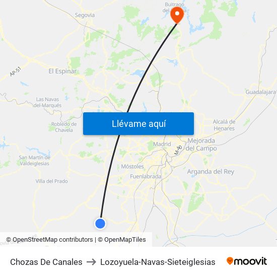 Chozas De Canales to Lozoyuela-Navas-Sieteiglesias map