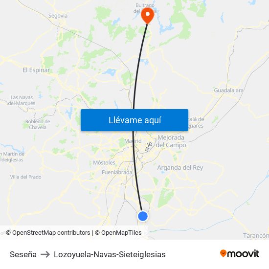 Seseña to Lozoyuela-Navas-Sieteiglesias map