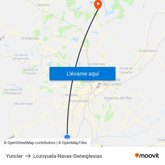 Yuncler to Lozoyuela-Navas-Sieteiglesias map