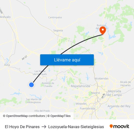 El Hoyo De Pinares to Lozoyuela-Navas-Sieteiglesias map