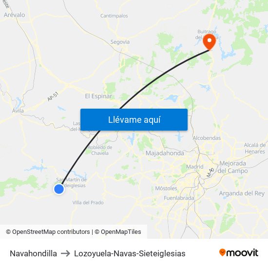 Navahondilla to Lozoyuela-Navas-Sieteiglesias map