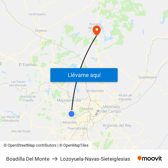 Boadilla Del Monte to Lozoyuela-Navas-Sieteiglesias map