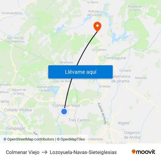 Colmenar Viejo to Lozoyuela-Navas-Sieteiglesias map
