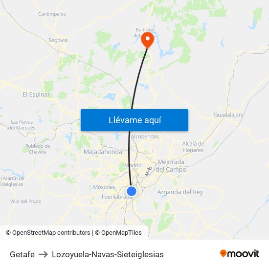 Getafe to Lozoyuela-Navas-Sieteiglesias map