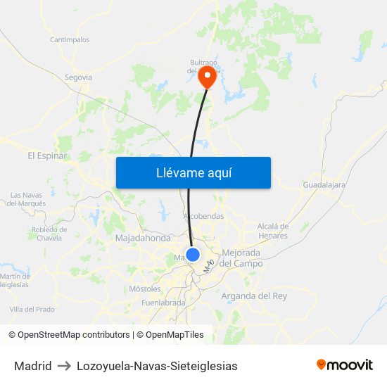 Madrid to Lozoyuela-Navas-Sieteiglesias map