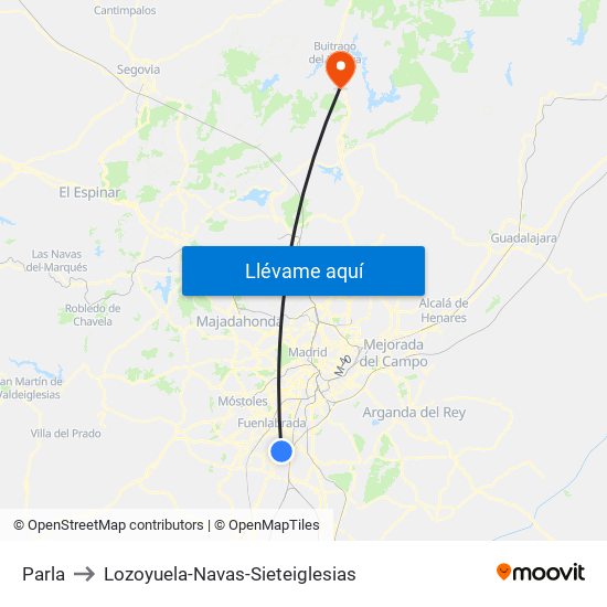 Parla to Lozoyuela-Navas-Sieteiglesias map