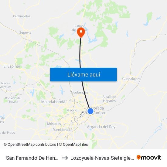 San Fernando De Henares to Lozoyuela-Navas-Sieteiglesias map
