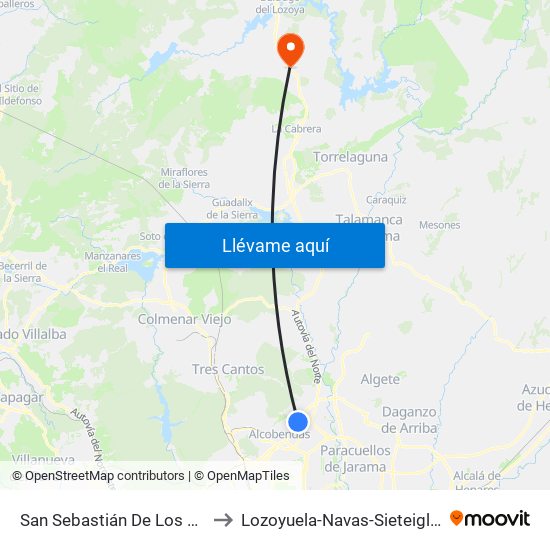 San Sebastián De Los Reyes to Lozoyuela-Navas-Sieteiglesias map