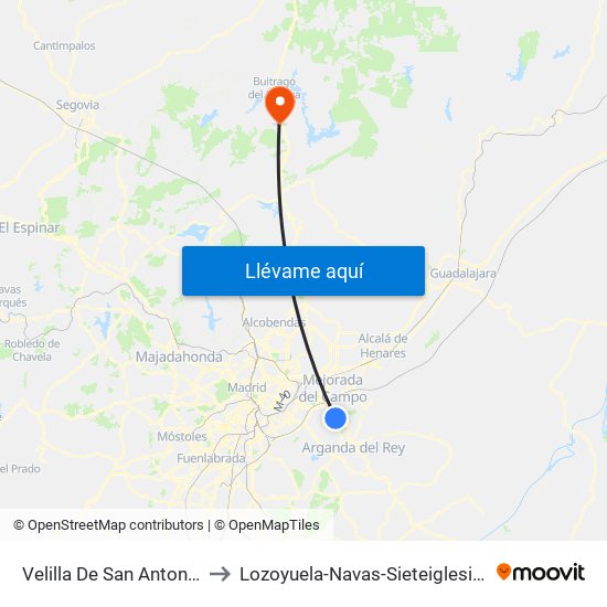 Velilla De San Antonio to Lozoyuela-Navas-Sieteiglesias map