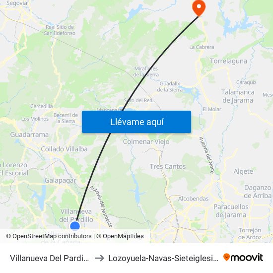 Villanueva Del Pardillo to Lozoyuela-Navas-Sieteiglesias map