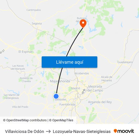 Villaviciosa De Odón to Lozoyuela-Navas-Sieteiglesias map