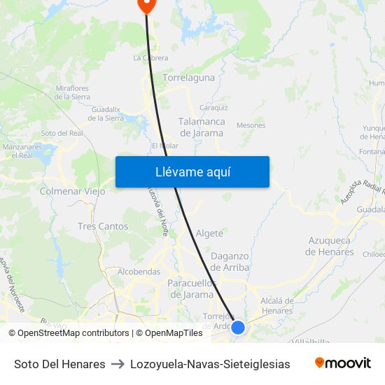 Soto Del Henares to Lozoyuela-Navas-Sieteiglesias map