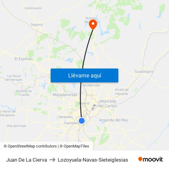 Juan De La Cierva to Lozoyuela-Navas-Sieteiglesias map