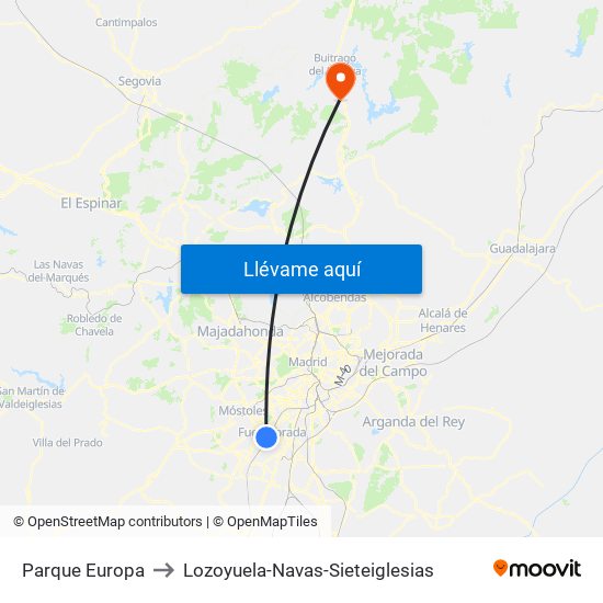 Parque Europa to Lozoyuela-Navas-Sieteiglesias map
