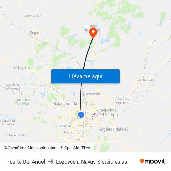 Puerta Del Ángel to Lozoyuela-Navas-Sieteiglesias map
