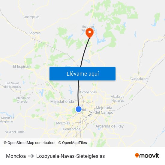 Moncloa to Lozoyuela-Navas-Sieteiglesias map