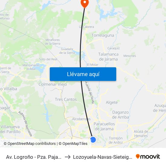 Av. Logroño - Pza. Pajarones to Lozoyuela-Navas-Sieteiglesias map