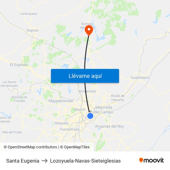 Santa Eugenia to Lozoyuela-Navas-Sieteiglesias map