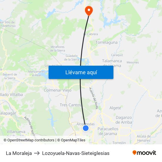 La Moraleja to Lozoyuela-Navas-Sieteiglesias map