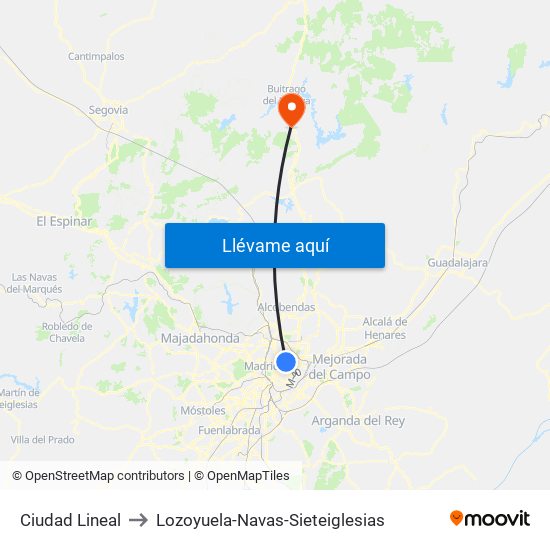 Ciudad Lineal to Lozoyuela-Navas-Sieteiglesias map