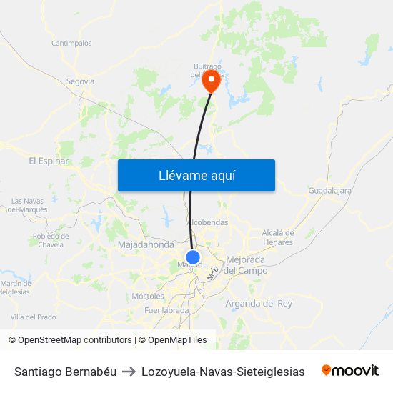 Santiago Bernabéu to Lozoyuela-Navas-Sieteiglesias map