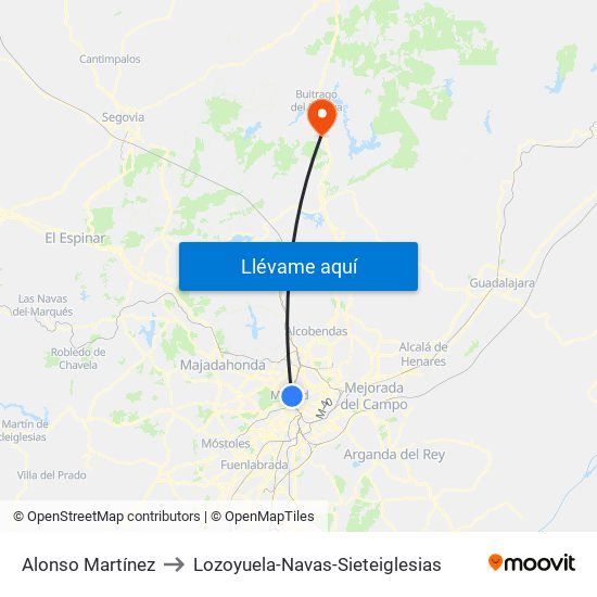 Alonso Martínez to Lozoyuela-Navas-Sieteiglesias map