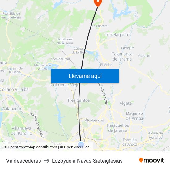 Valdeacederas to Lozoyuela-Navas-Sieteiglesias map