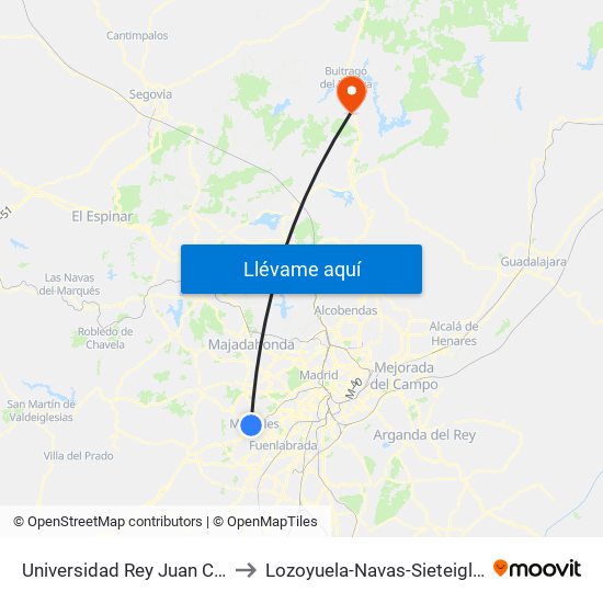 Universidad Rey Juan Carlos to Lozoyuela-Navas-Sieteiglesias map