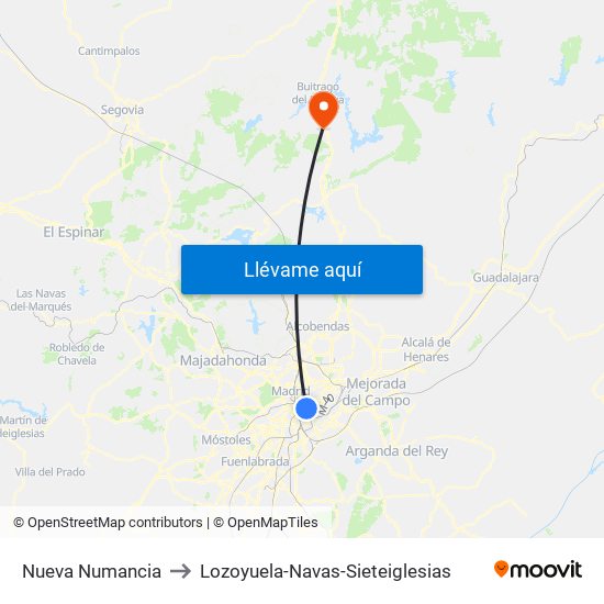 Nueva Numancia to Lozoyuela-Navas-Sieteiglesias map