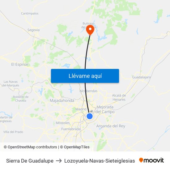Sierra De Guadalupe to Lozoyuela-Navas-Sieteiglesias map