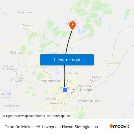 Tirso De Molina to Lozoyuela-Navas-Sieteiglesias map