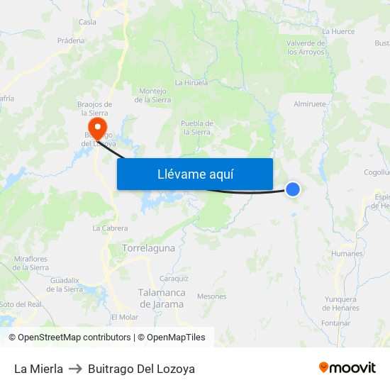 La Mierla to Buitrago Del Lozoya map