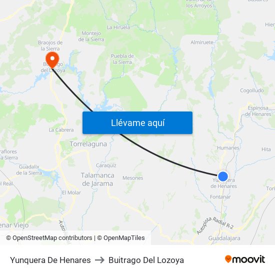 Yunquera De Henares to Buitrago Del Lozoya map