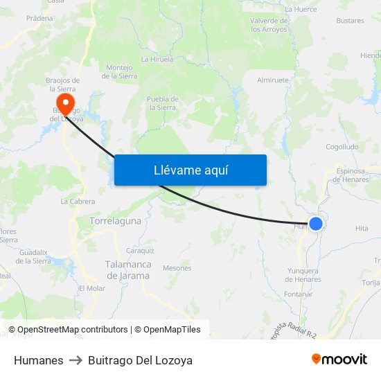 Humanes to Buitrago Del Lozoya map