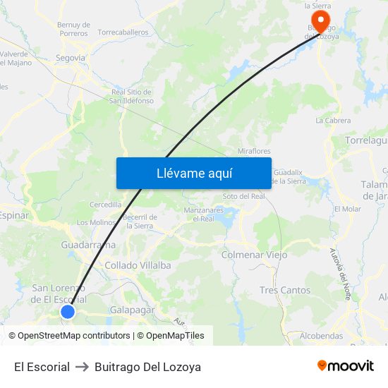 El Escorial to Buitrago Del Lozoya map