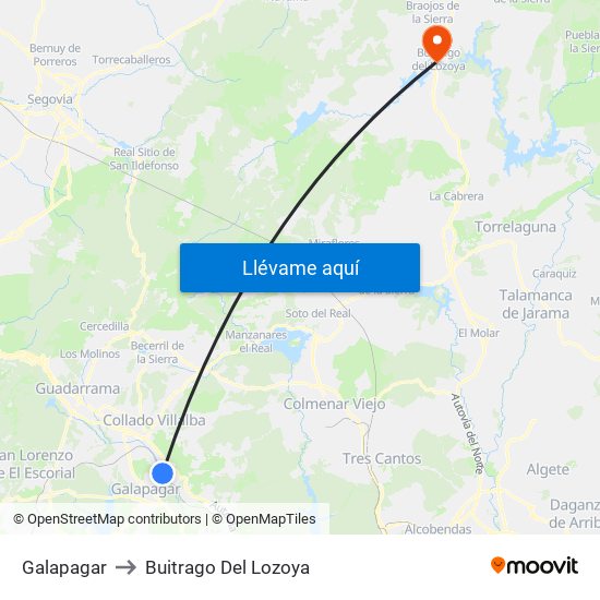 Galapagar to Buitrago Del Lozoya map